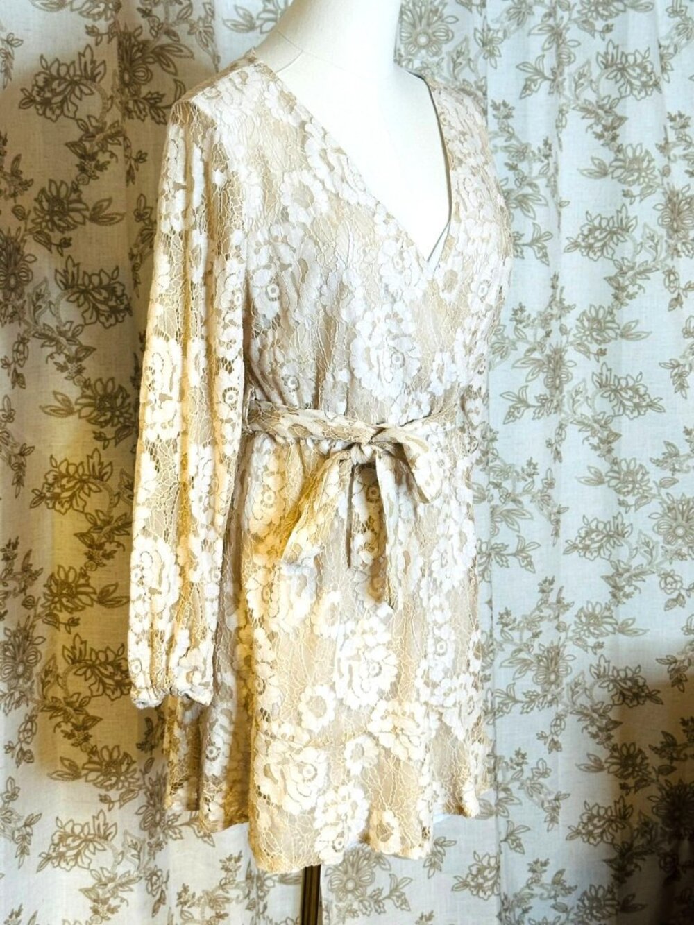 Floral Lace Mini Dress Size M Boho Cottagecore Romantic Feminine Fairy Etherial - Picture 5 of 9